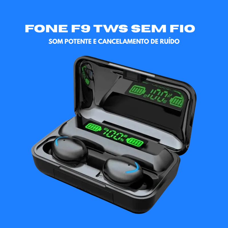 2 Fones F9 TWS Sem Fio com Som Potentes 9D, Cancelamento de Ruído